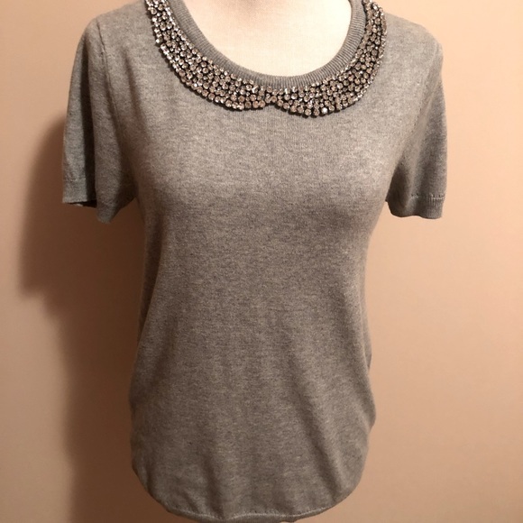 M//Ellie short sleeve sweater NWT rhinestone beaded neckline - Picture 2 of 10